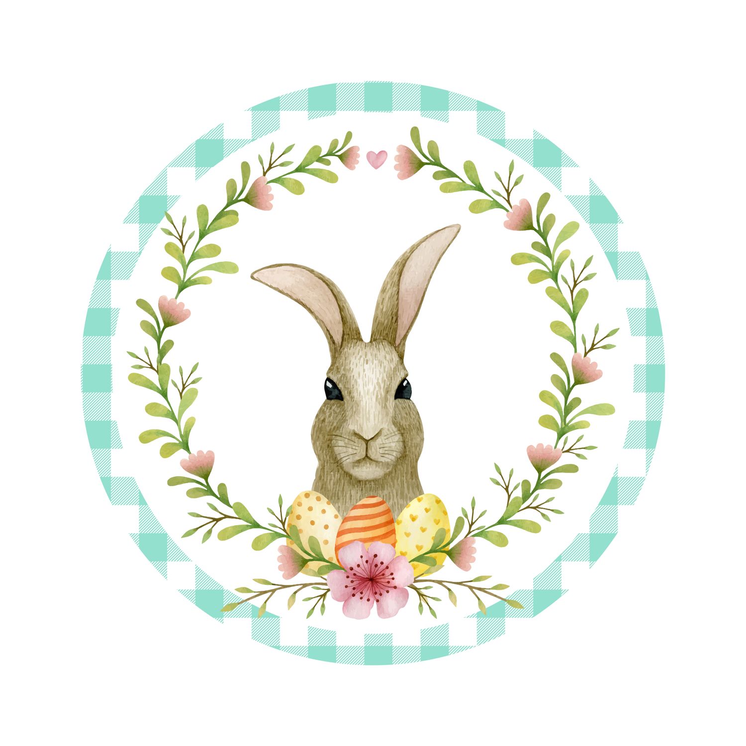 Cute Floral Easter Bunny Round Metal Sign