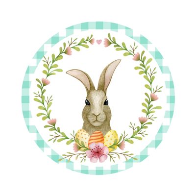 Cute Floral Easter Bunny Round Metal Sign