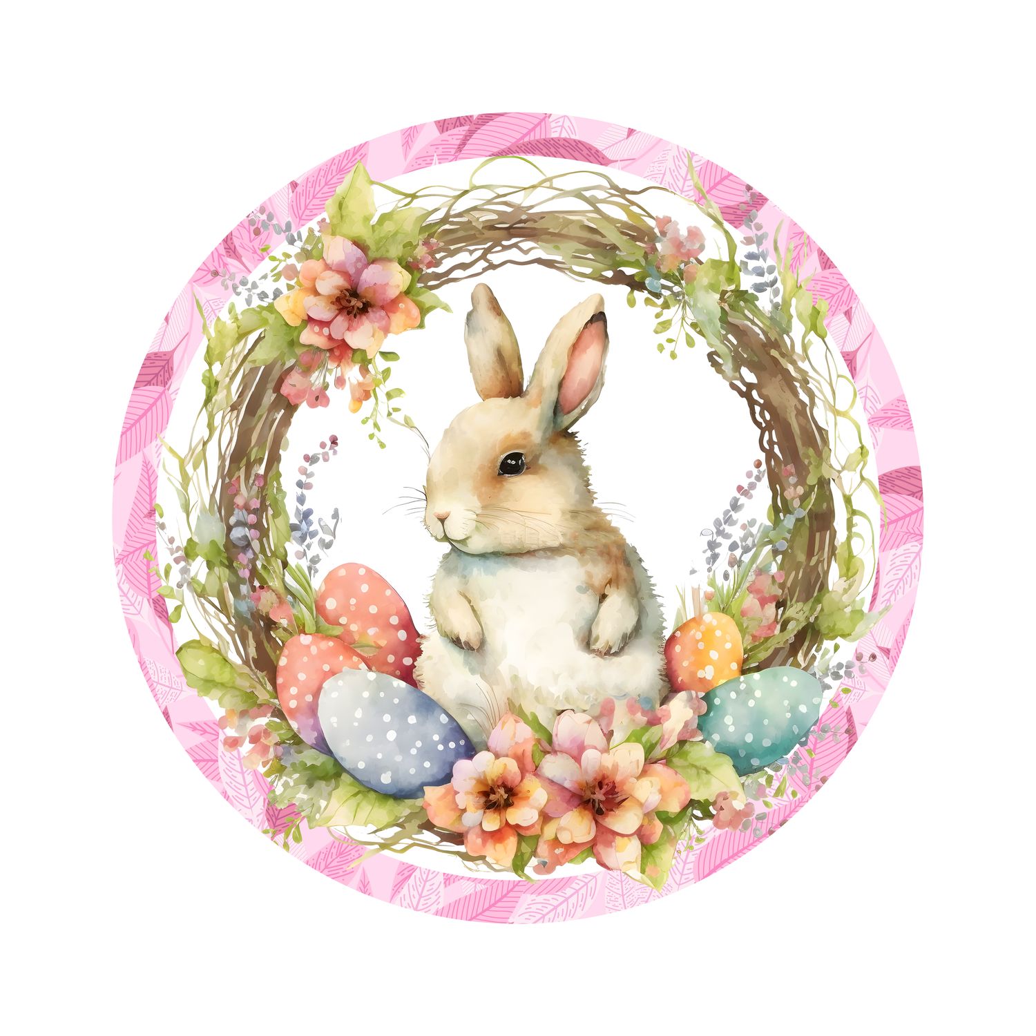 Cute Floral Easter Bunny Round Metal Sign