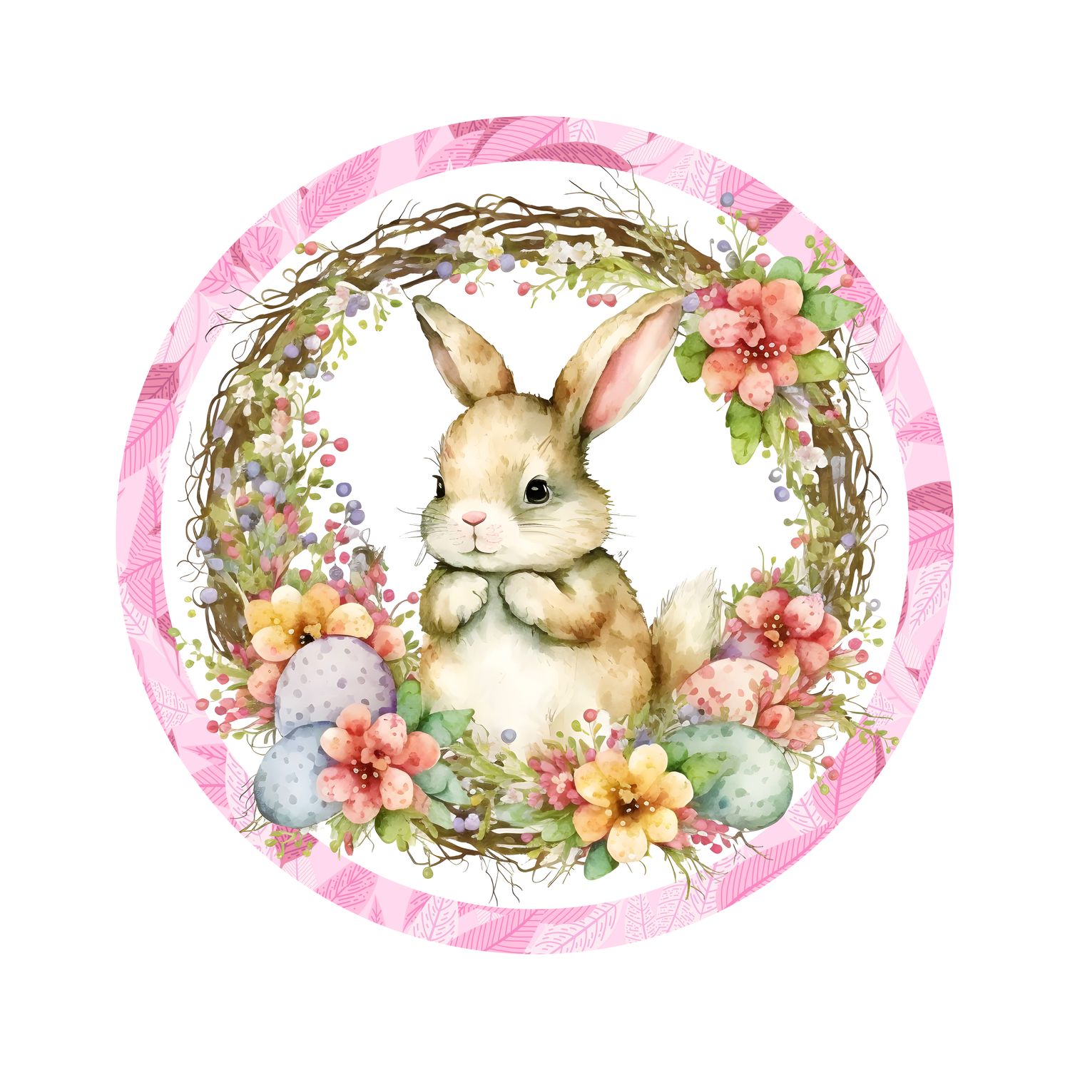 Cute Floral Easter Bunny Round Metal Sign