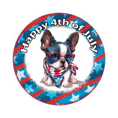 Patriotic Boston Terrier Dog 4th of July Independence Day Round Metal Sign