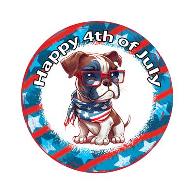 Patriotic Boxer Dog 4th of July Independence Day Round Metal Sign
