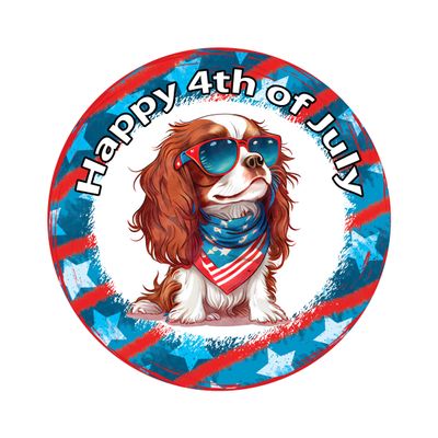 Patriotic Cavalier King Charles Spaniel Dog 4th of July Independence Day Round Metal Sign