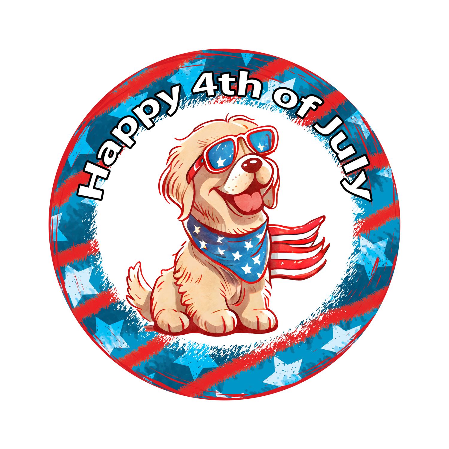 Patriotic Golden Retriever Dog 4th of July Independence Day Round Metal Sign