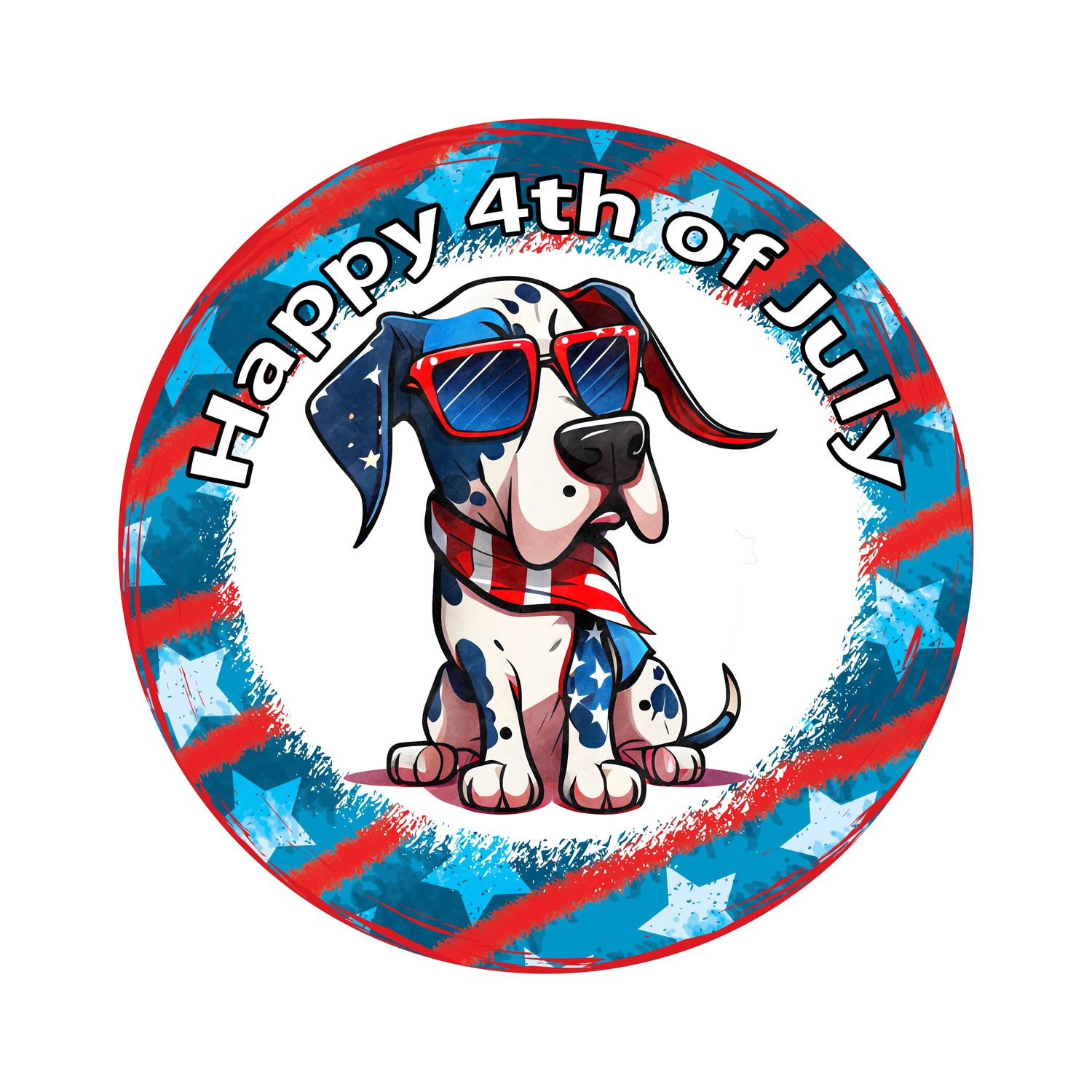 Patriotic Great Dane Dog 4th of July Independence Day Round Metal Sign