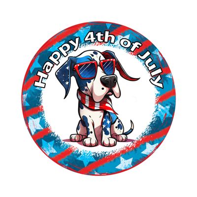 Patriotic Great Dane Dog 4th of July Independence Day Round Metal Sign