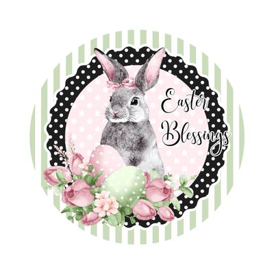 Easter Blessings Floral Bunny Round Metal Sign