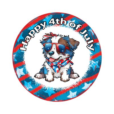 Patriotic Australian Shepherd Dog 4th of July Independence Day Round Metal Sign