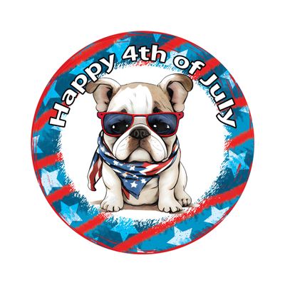 Patriotic Bulldog 4th of July Independence Day Round Metal Sign