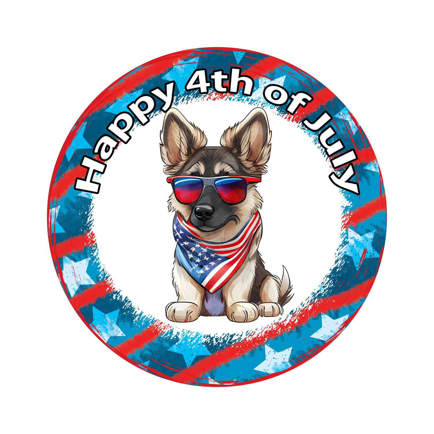 Patriotic German Shepherd Dog 4th of July Independence Day Round Metal Sign