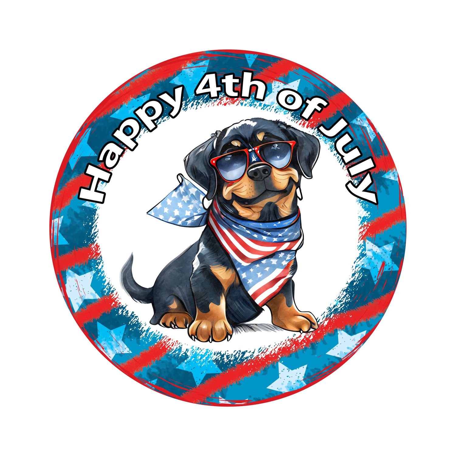 Patriotic Rottweiler Dog 4th of July Independence Day Round Metal Sign