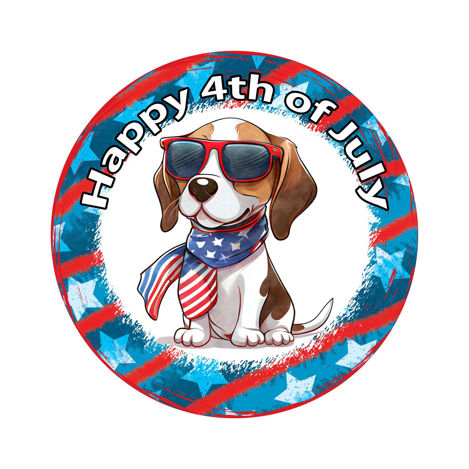 Patriotic Beagle Dog 4th of July Independence Day Round Metal Sign