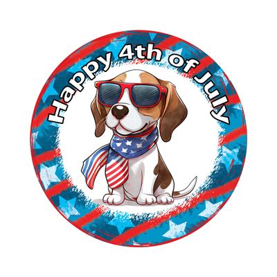 Patriotic Beagle Dog 4th of July Independence Day Round Metal Sign