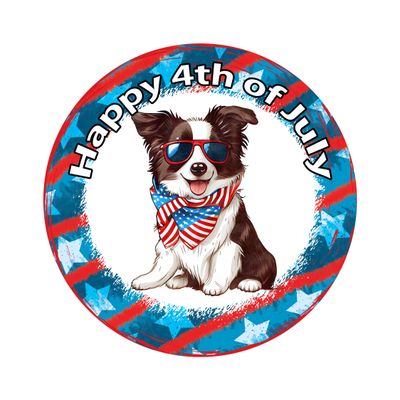 Patriotic Border Collie Dog 4th of July Independence Day Round Metal Sign