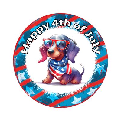 Patriotic Dachshund Dog 4th of July Independence Day Round Metal Sign
