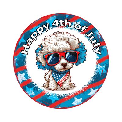 Patriotic Poodle Dog 4th of July Independence Day Round Metal Sign