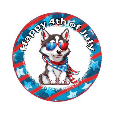 Patriotic Siberian Husky Dog 4th of July Independence Day Round Metal Sign