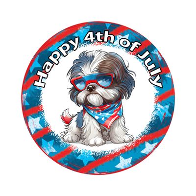 Patriotic Shih Tzu Dog 4th of July Independence Day Round Metal Sign