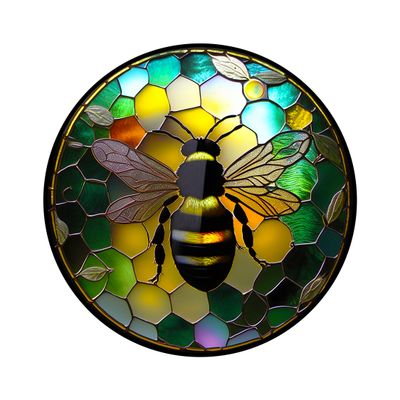 Faux Stained Glass Honey Bee design Round Metal Sign