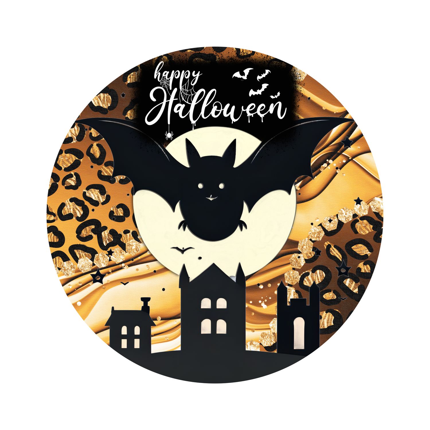 Spooky Bat Halloween Round Metal Sign