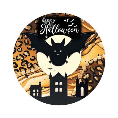 Spooky Bat Halloween Round Metal Sign
