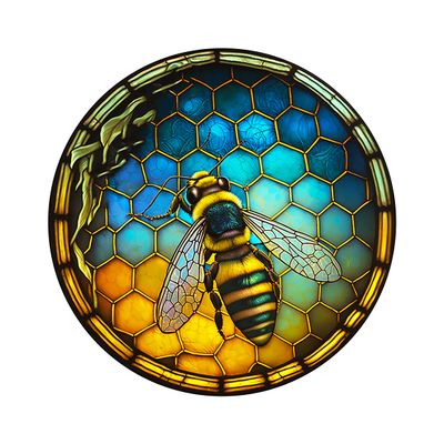 Faux Stained Glass Honey Bee design Round Metal Sign