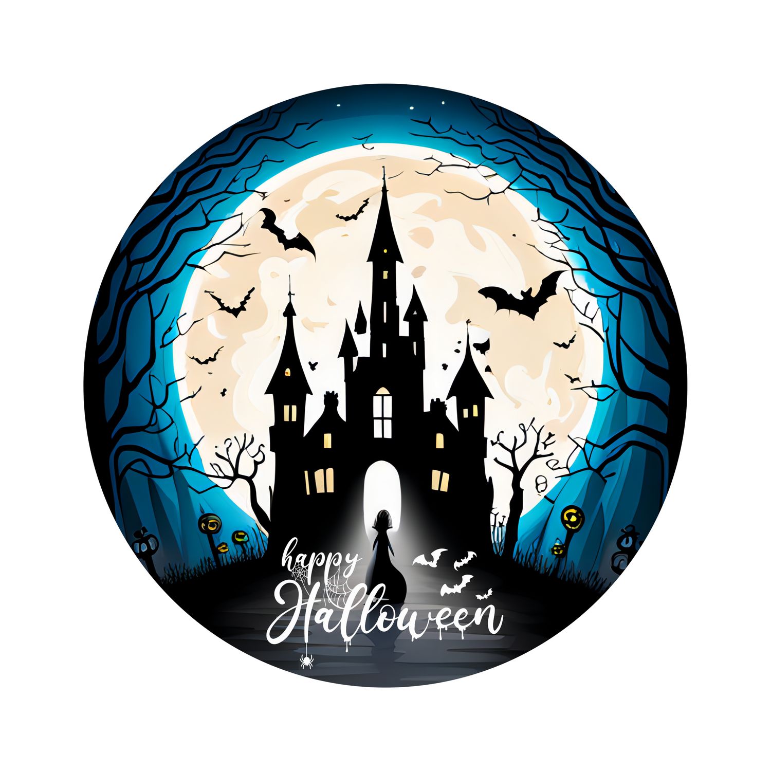 Spooky Haunted House Halloween Round Metal Sign