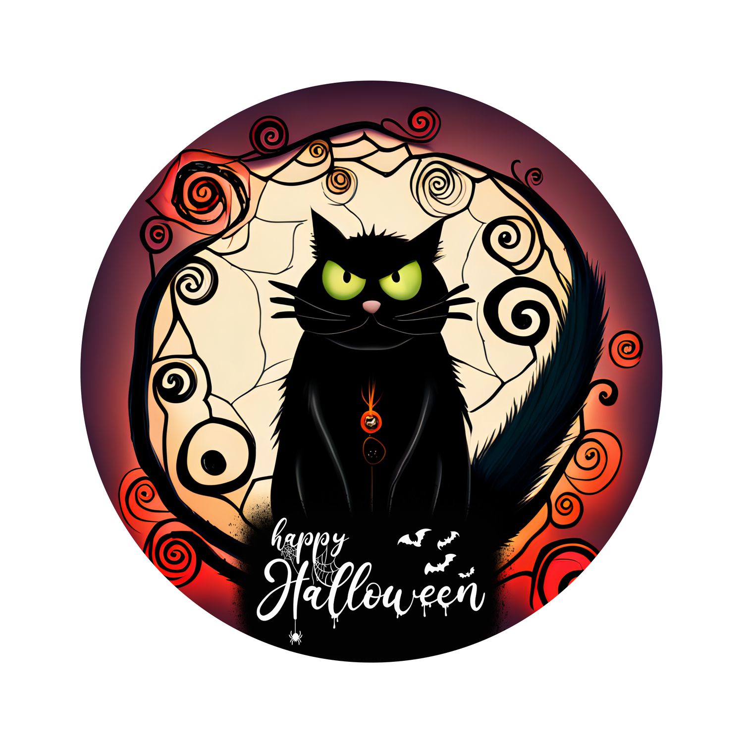 Spooky Cat Halloween Round Metal Sign