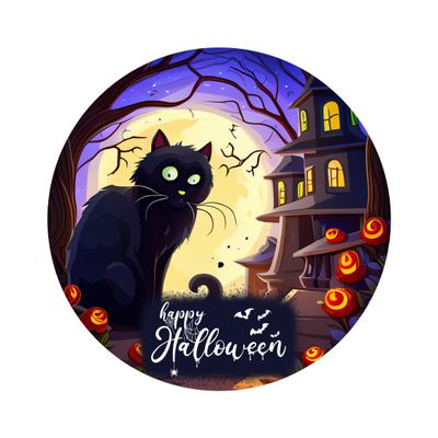 Spooky Cat Halloween Round Metal Sign