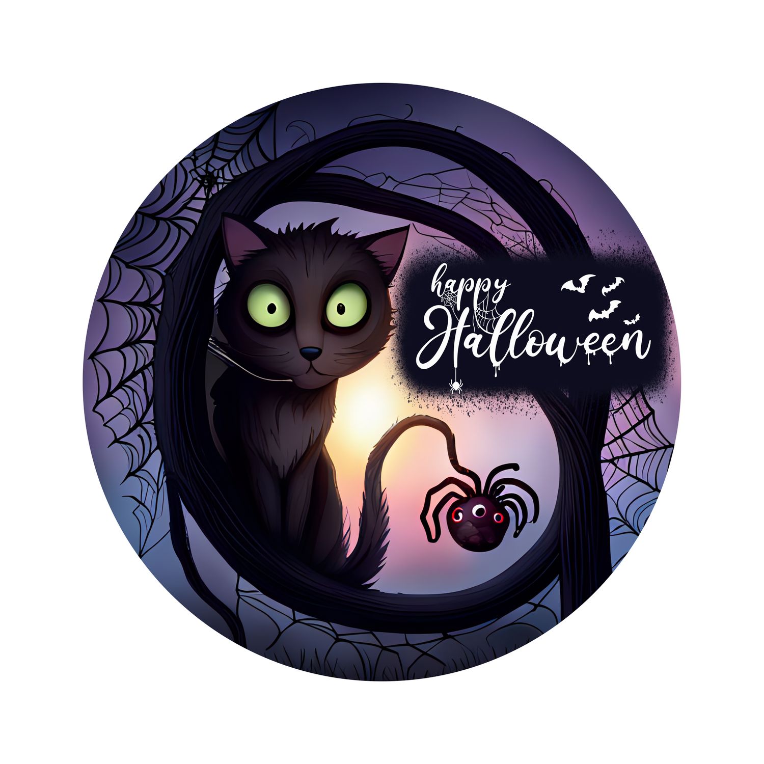 Spooky Cat Halloween Round Metal Sign