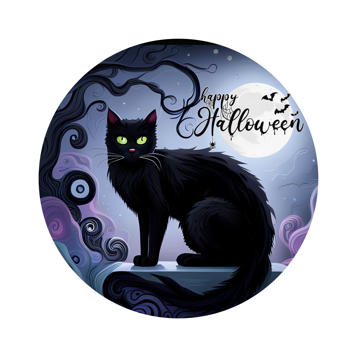 Spooky Cat Halloween Round Metal Sign