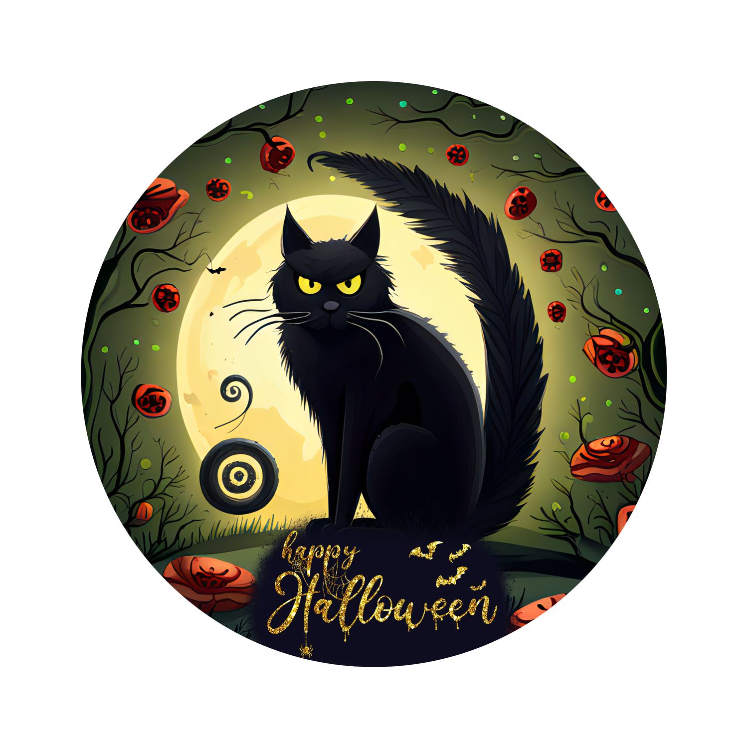 Spooky Cat Halloween Round Metal Sign