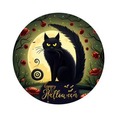 Spooky Cat Halloween Round Metal Sign