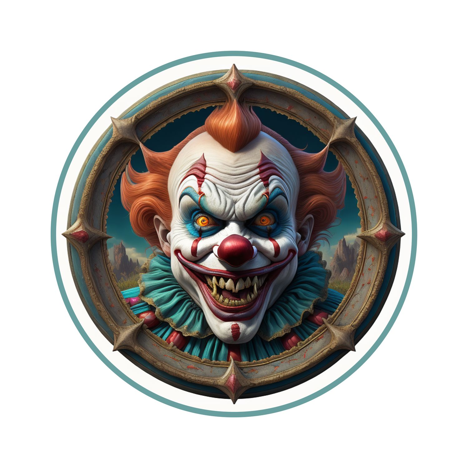 Creepy Scary Clown Halloween Round Metal Sign