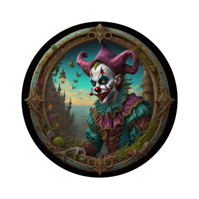Creepy Scary Jester Clown Halloween Round Metal Sign