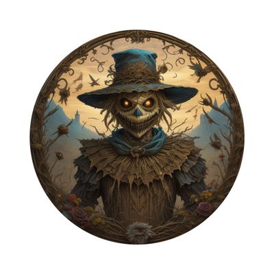 Creepy Scarecrow Halloween Round Metal Sign