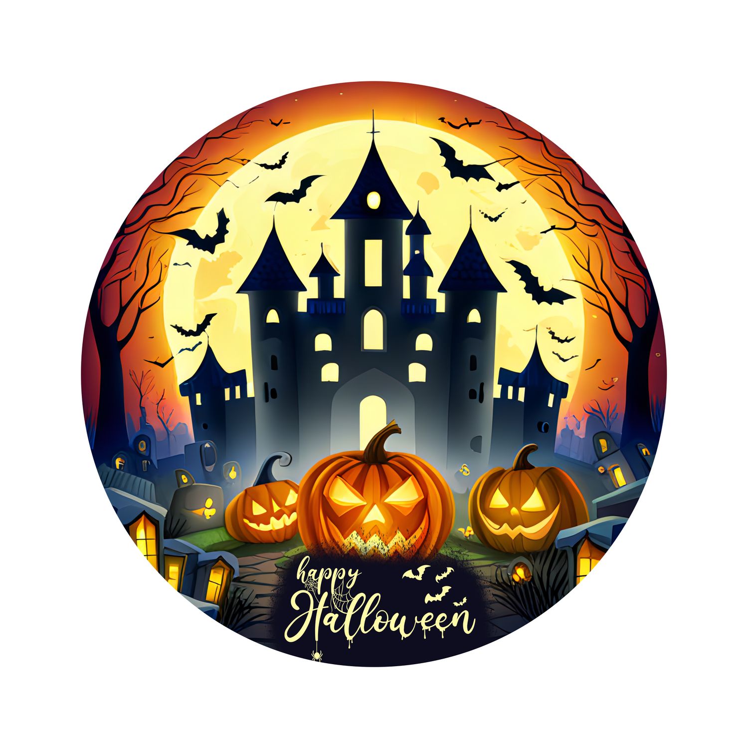 Spooky Haunted Castle Halloween Round Metal Sign