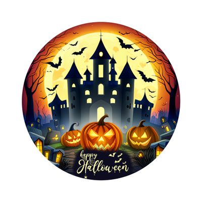 Spooky Haunted Castle Halloween Round Metal Sign