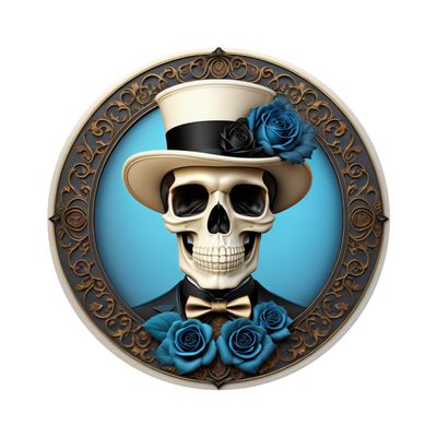 Fancy Skeleton with blue roses Halloween Round Metal Sign