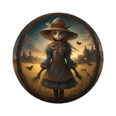 Creepy Scarecrow Halloween Round Metal Sign