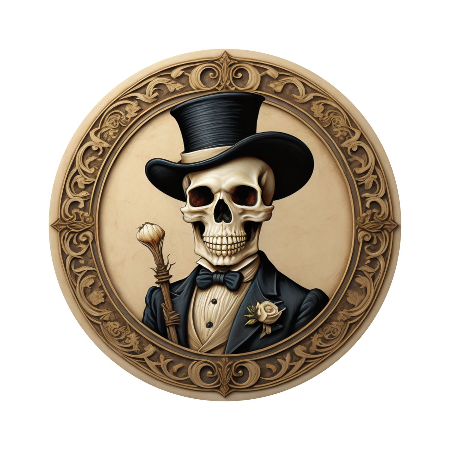 Fancy Skeleton Halloween Round Metal Sign