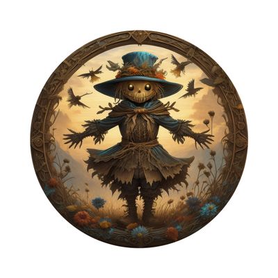 Creepy Scarecrow Halloween Round Metal Sign