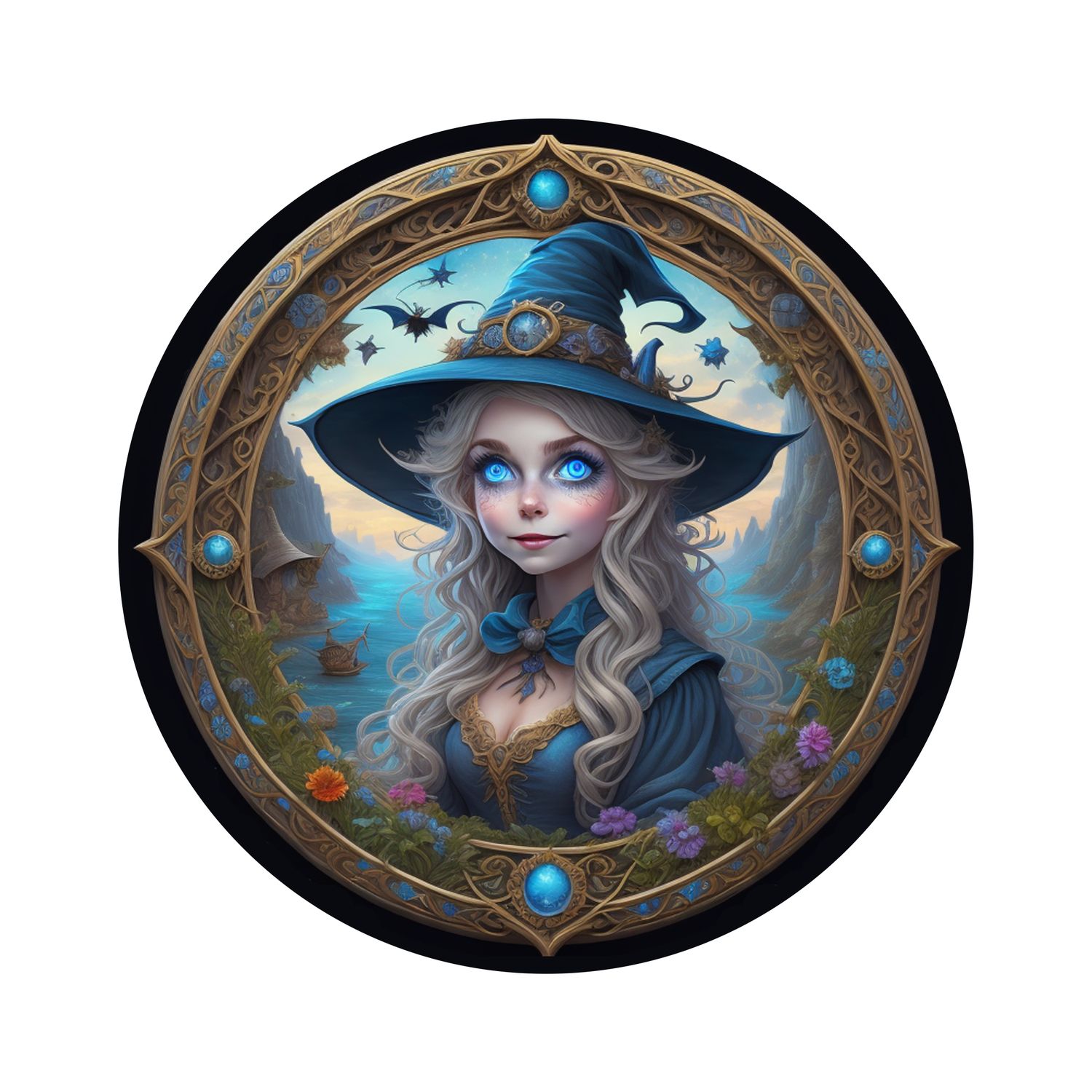 Cute Witch Halloween Round Metal Sign