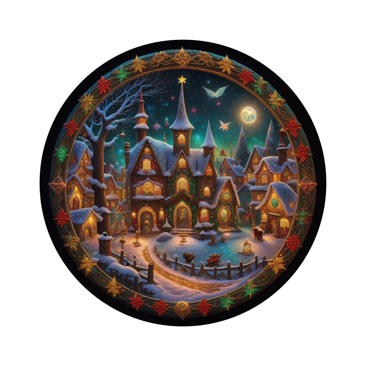 Magical Winter Wonderland Christmas Round Metal Sign