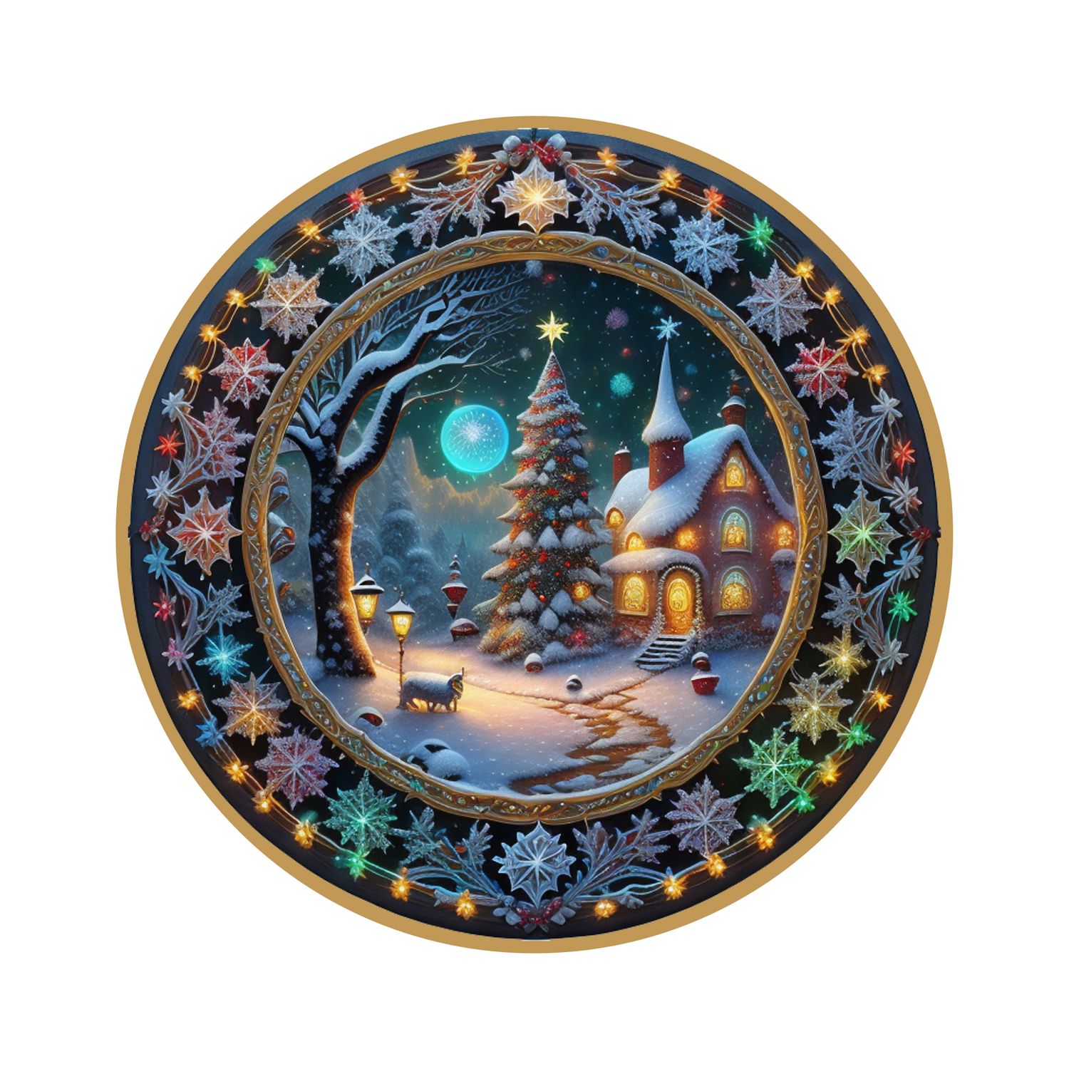 Magical Winter Wonderland Christmas Round Metal Sign