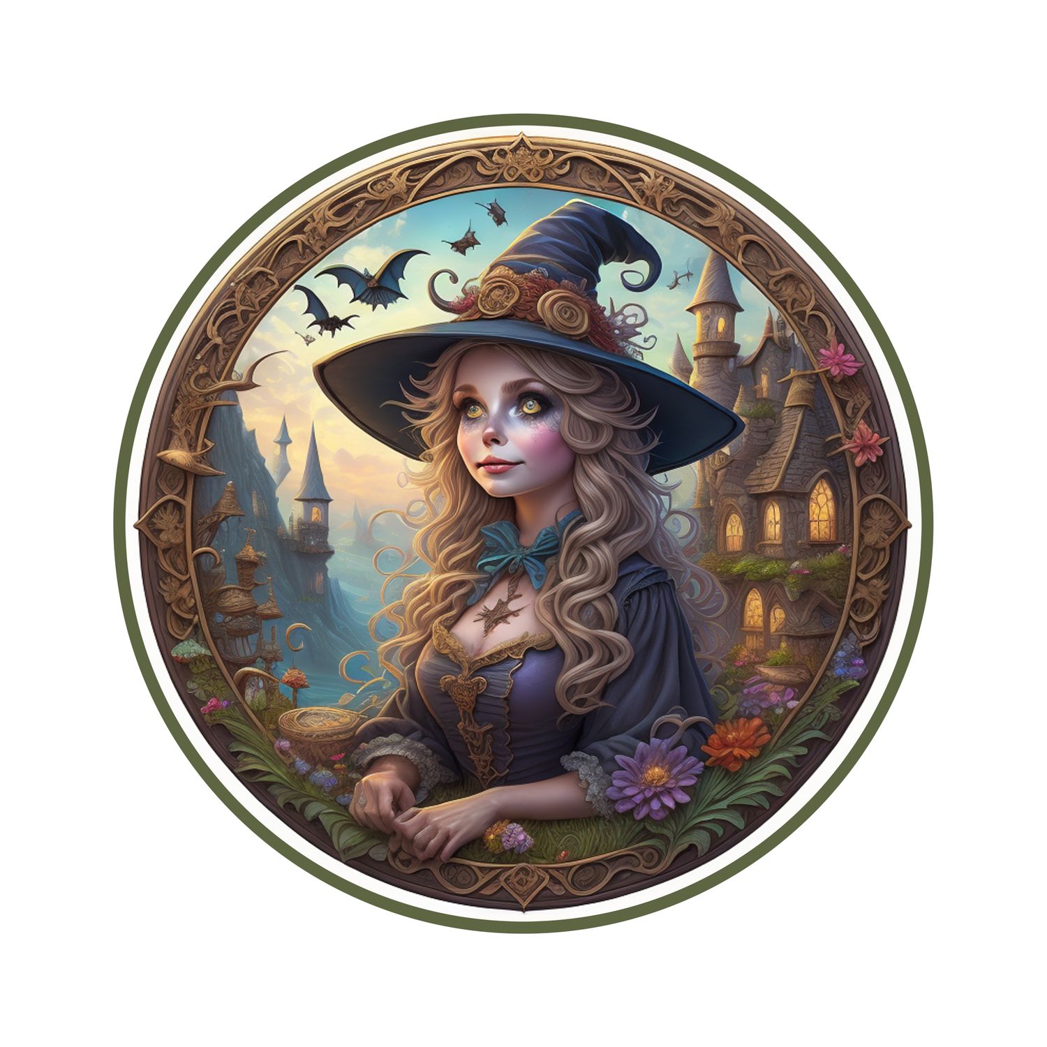 Cute Witch Halloween Round Metal Sign