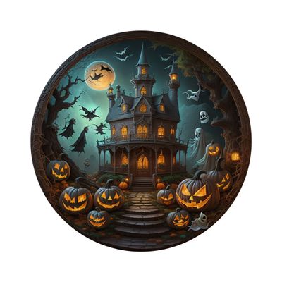 Spooky Haunted Mansion Halloween Round Metal Sign