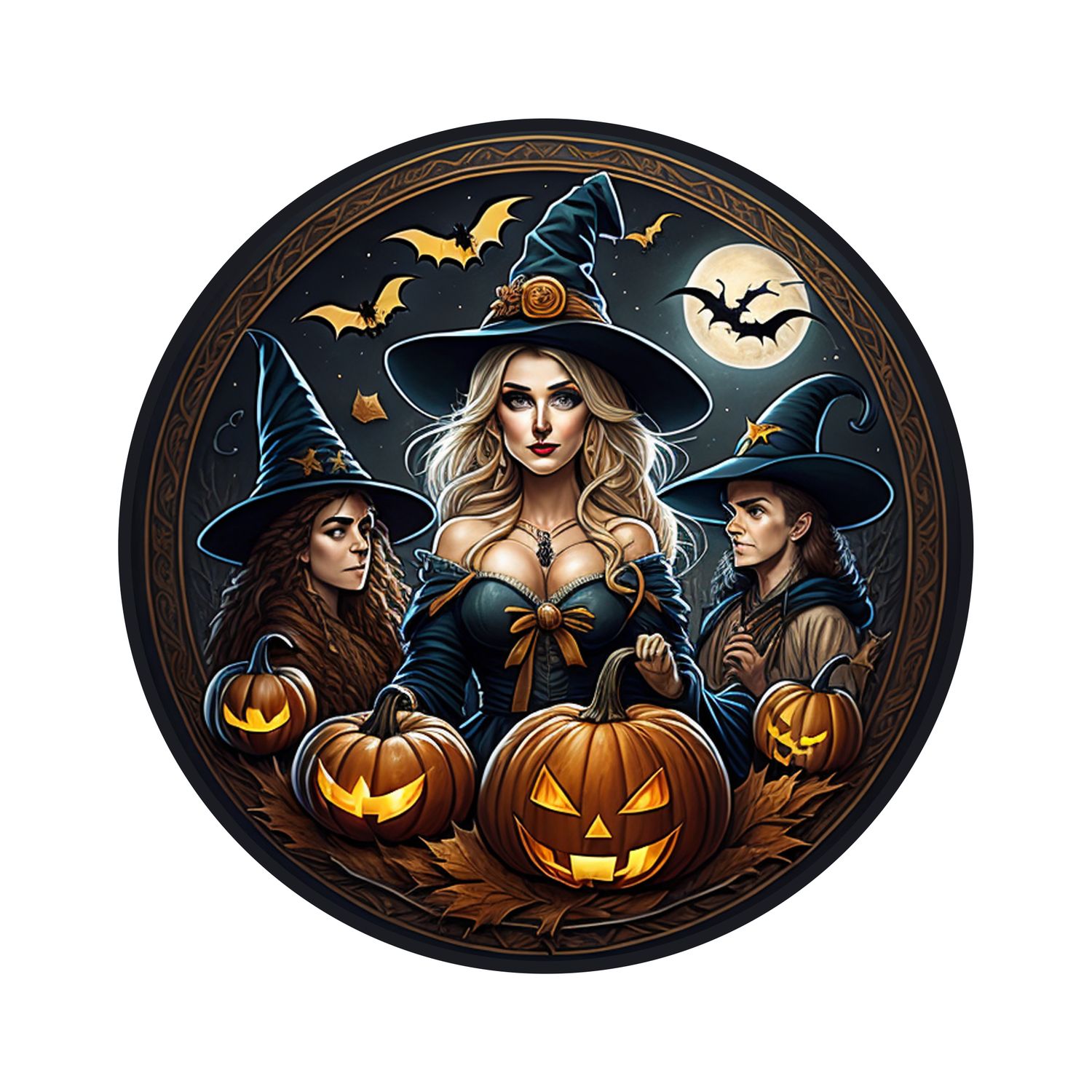 3 Witches Halloween Round Metal Sign