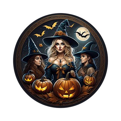 3 Witches Halloween Round Metal Sign