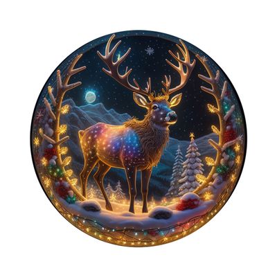 Magical Reindeer Christmas Round Metal Sign